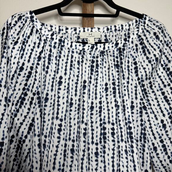 Halston 3/4 Sleeve Blue White Blouse Petite Size Small - Picture 3 of 7